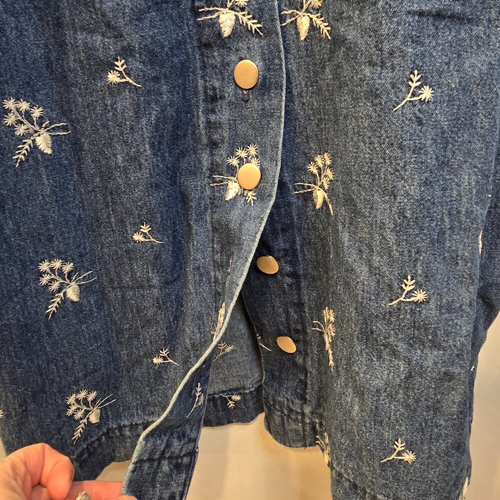 Vintage Gotcha Covered Overall Dress Embroidered Flowers Size 10 Blue - Picture 9 of 11